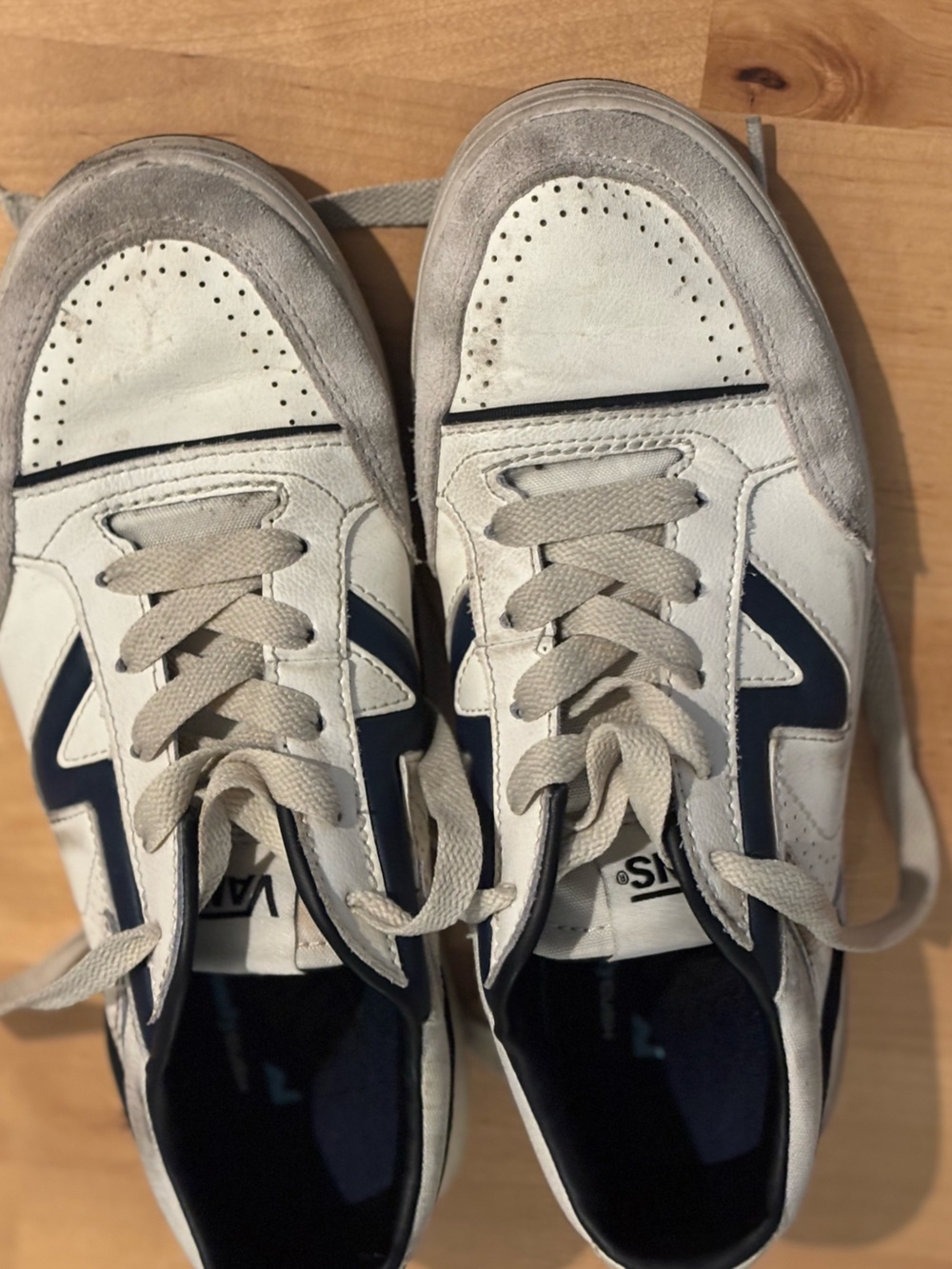 Vans Lowland Serio Collection Men’s White and Navy Low-Tops with Gray Suede Trim